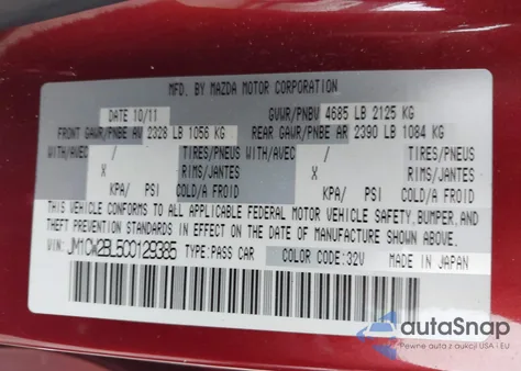 2012 Mazda Mazda5 Sport z USA, uszkodzony, nr VIN JM1CW2BL5C0129385